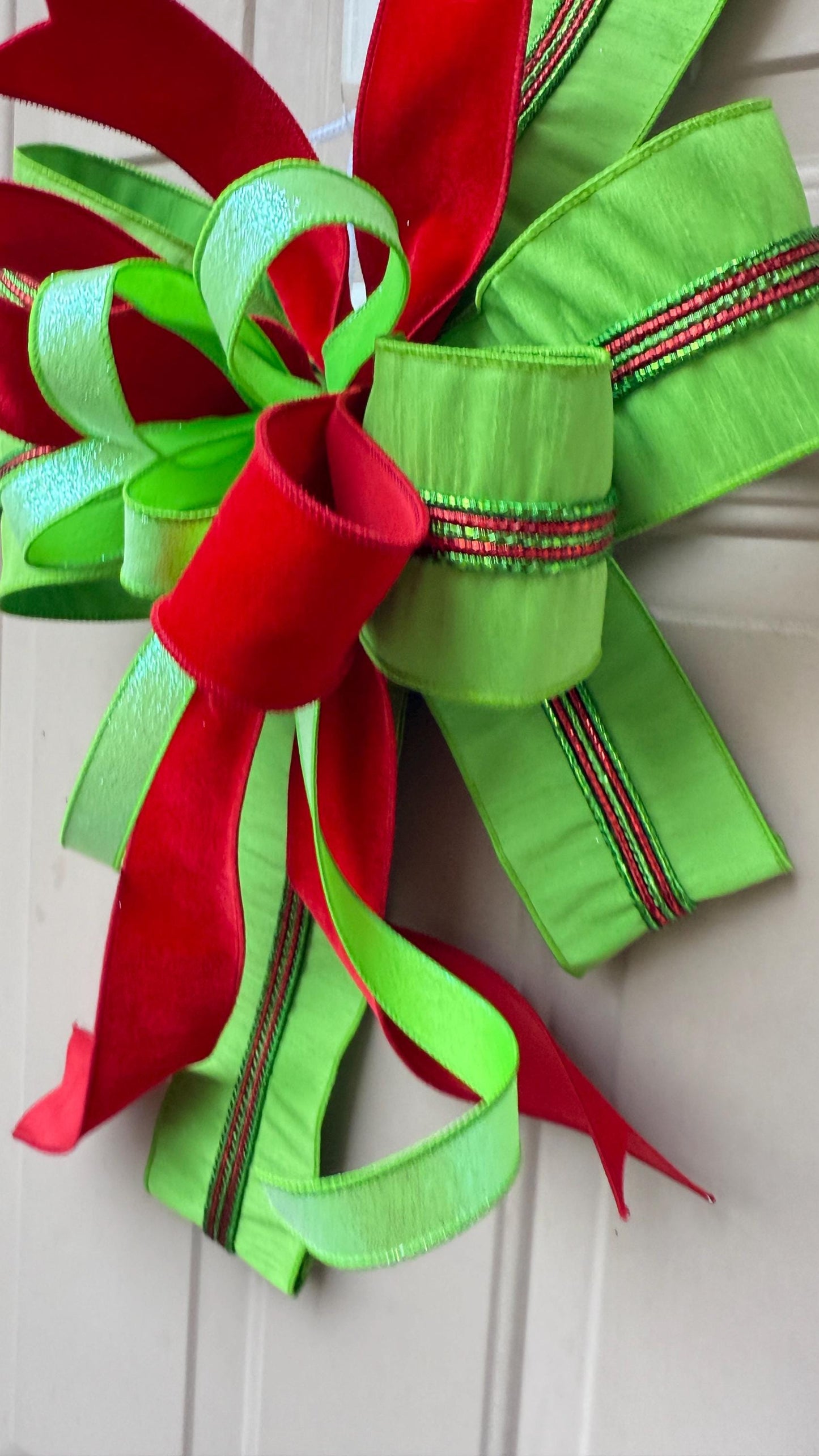 Red Velvet Christmas Bow, Green Glitter Holiday Wreath Decoration