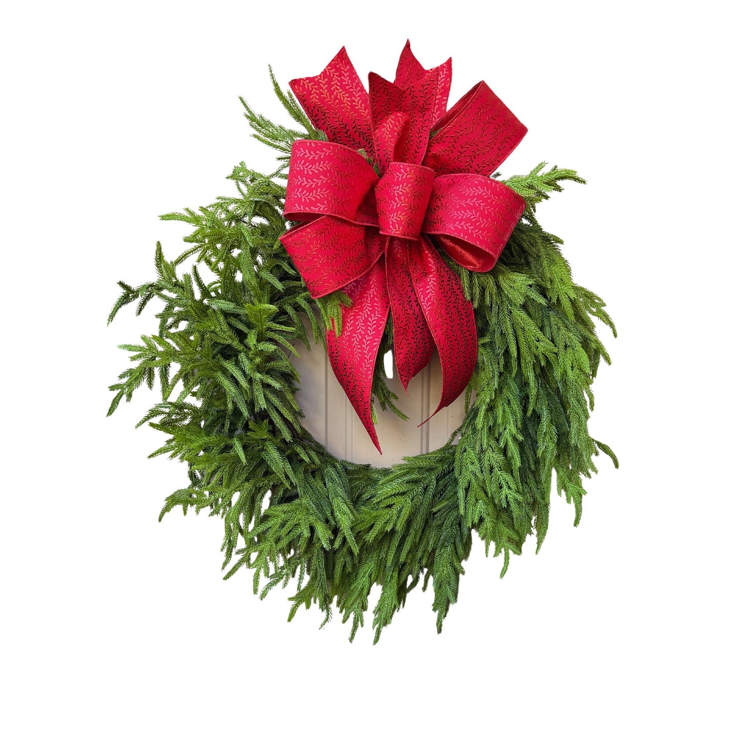 Norfolk Real Touch Wreath with Red Bow Luxury Holiday Door Oversized Front Door Accent
