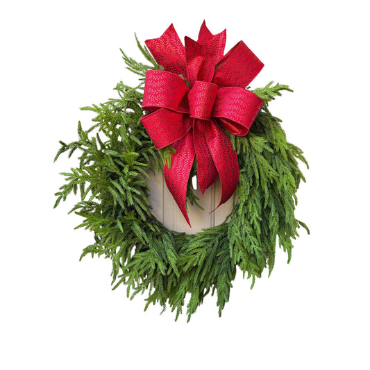 Norfolk Real Touch Wreath with Red Bow Luxury Holiday Door Oversized Front Door Accent