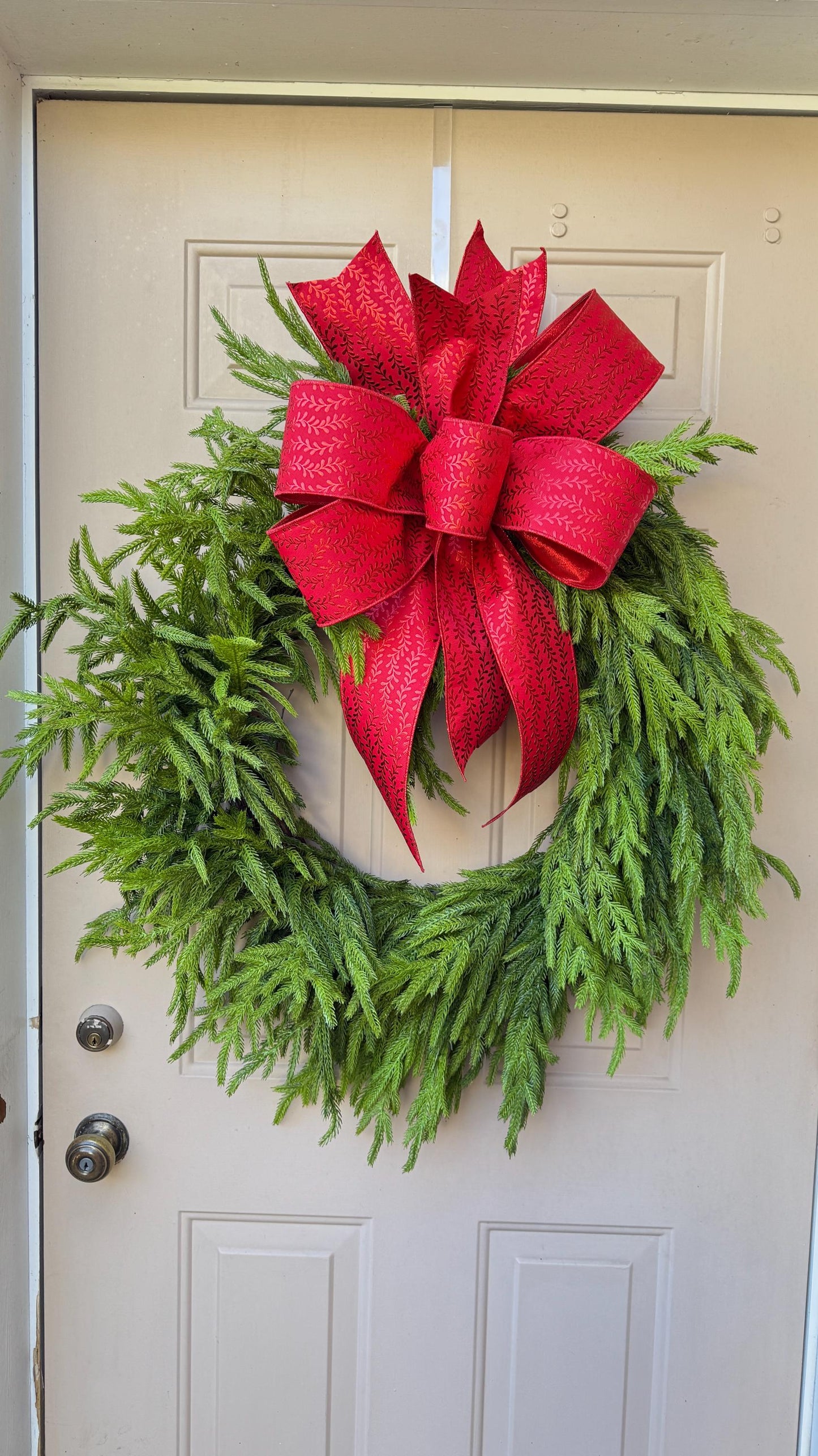 Norfolk Real Touch Wreath with Red Bow Luxury Holiday Door Oversized Front Door Accent
