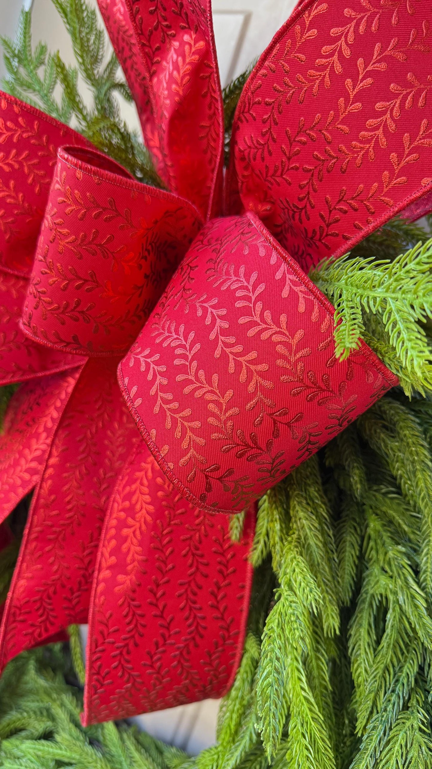 Norfolk Real Touch Wreath with Red Bow Luxury Holiday Door Oversized Front Door Accent
