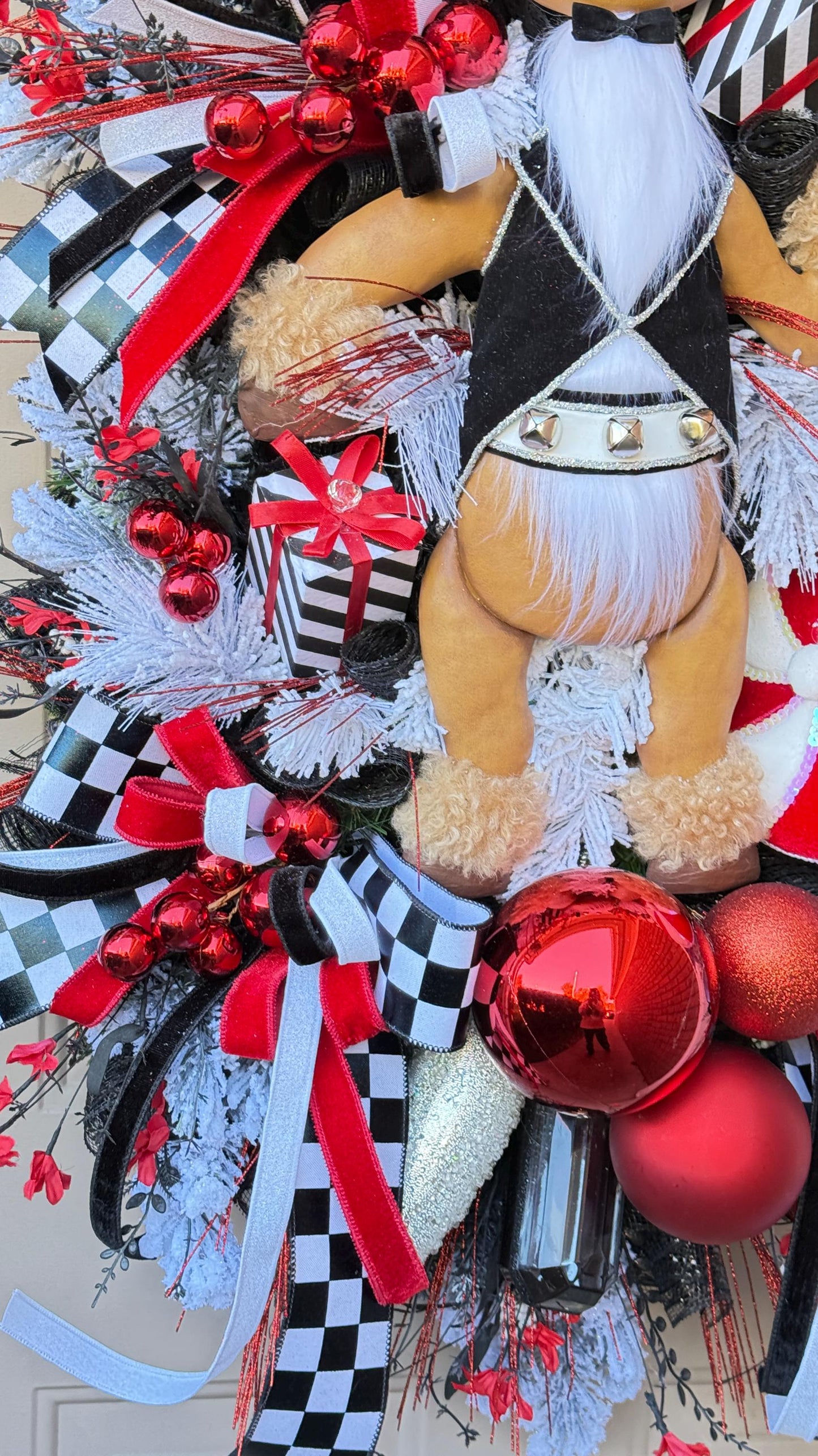 XL Red  Black Reindeer Christmas Swag  Designer Holiday Door piece