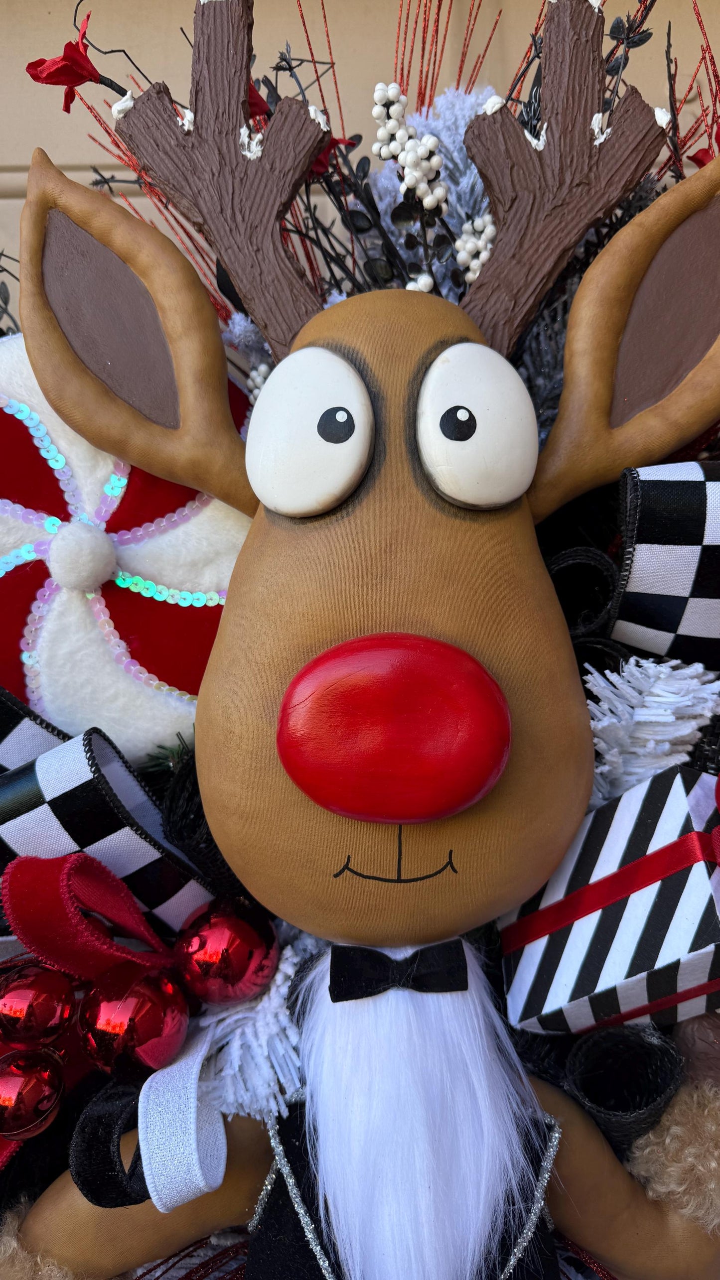 XL Red  Black Reindeer Christmas Swag  Designer Holiday Door piece