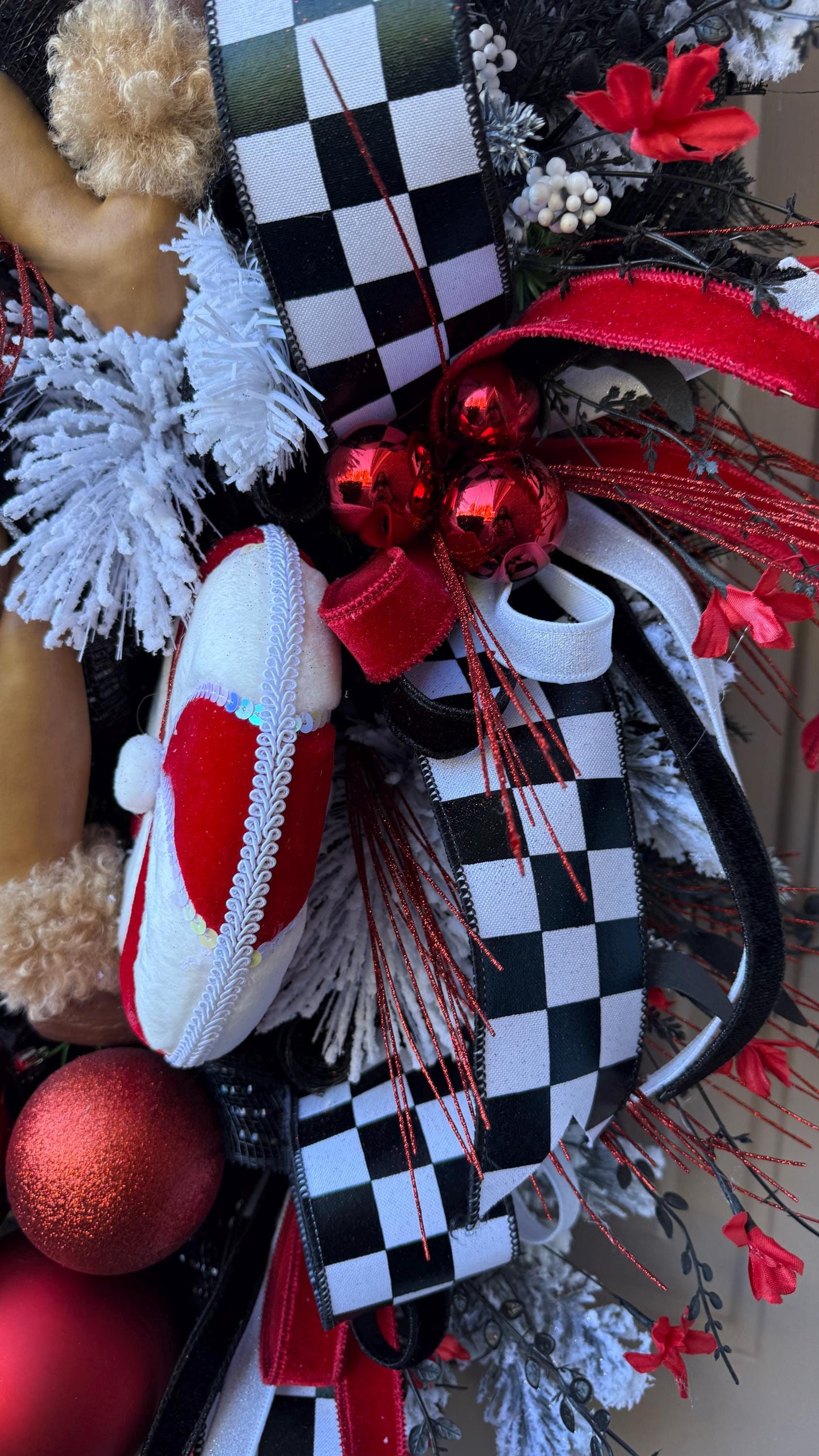 XL Red  Black Reindeer Christmas Swag  Designer Holiday Door piece