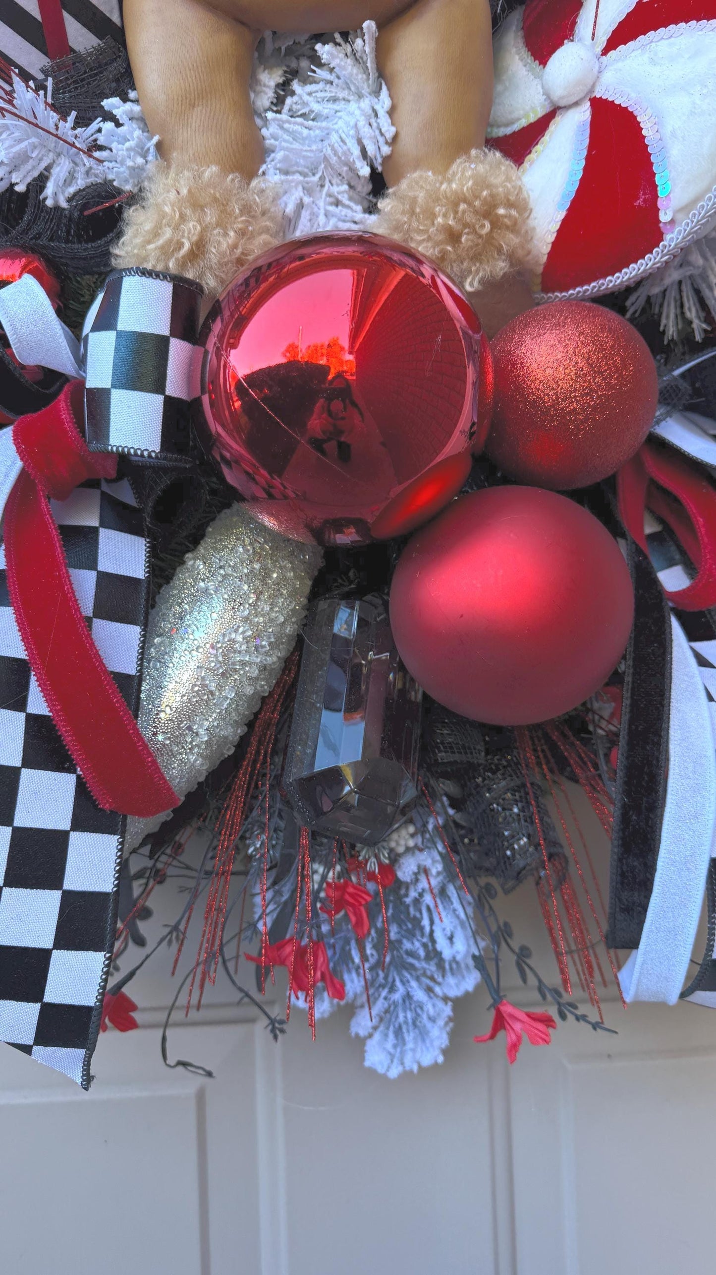 XL Red  Black Reindeer Christmas Swag  Designer Holiday Door piece