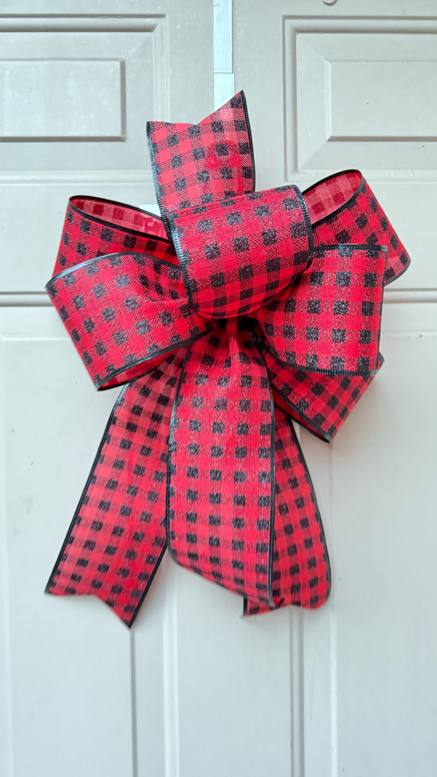 Buffalo Plaid Christmas Bow, Red Black Check, Farmhouse Wreath Decor