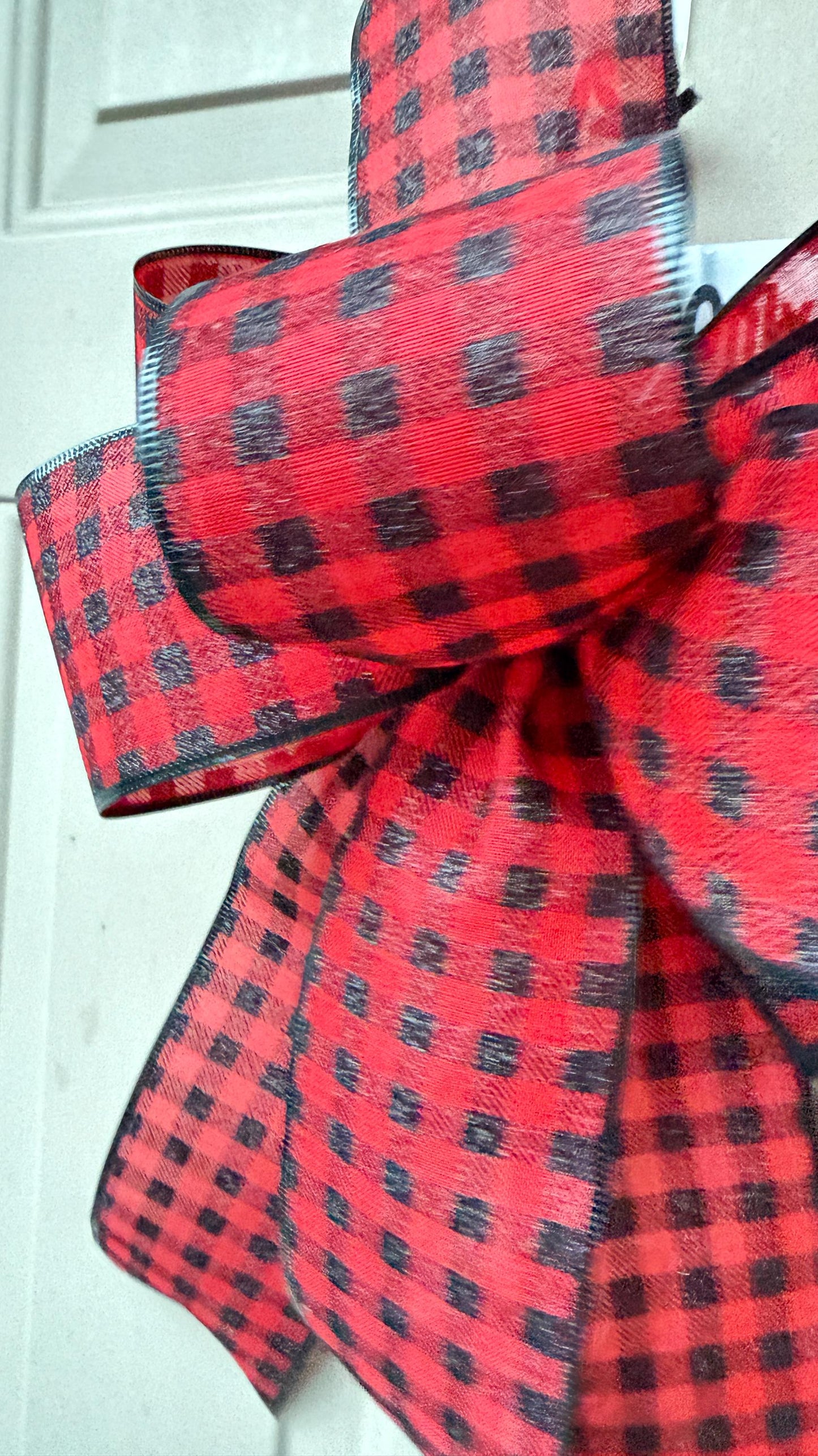 Buffalo Plaid Christmas Bow, Red Black Check, Farmhouse Wreath Decor