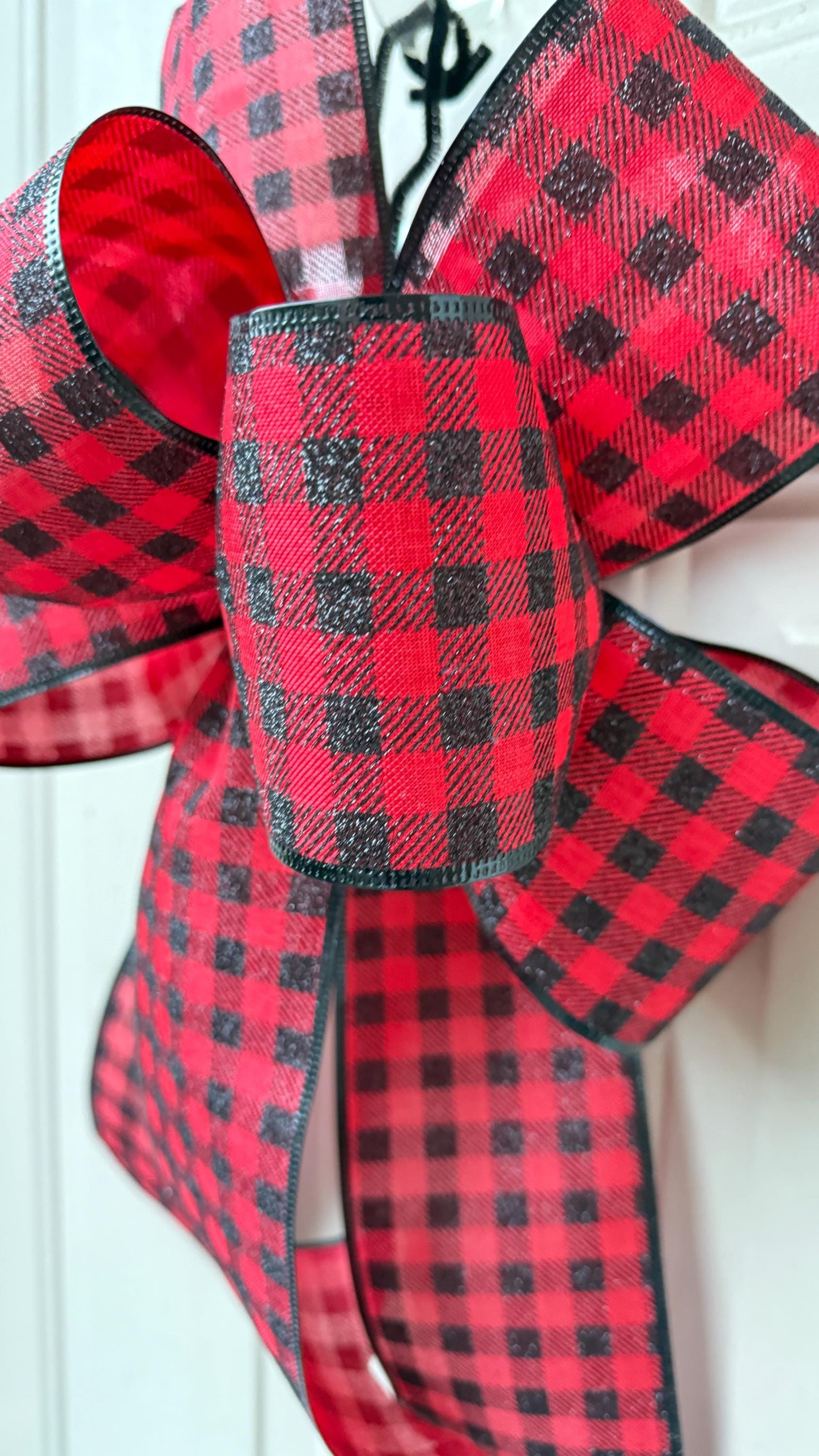 Buffalo Plaid Christmas Bow, Red Black Check, Farmhouse Wreath Decor