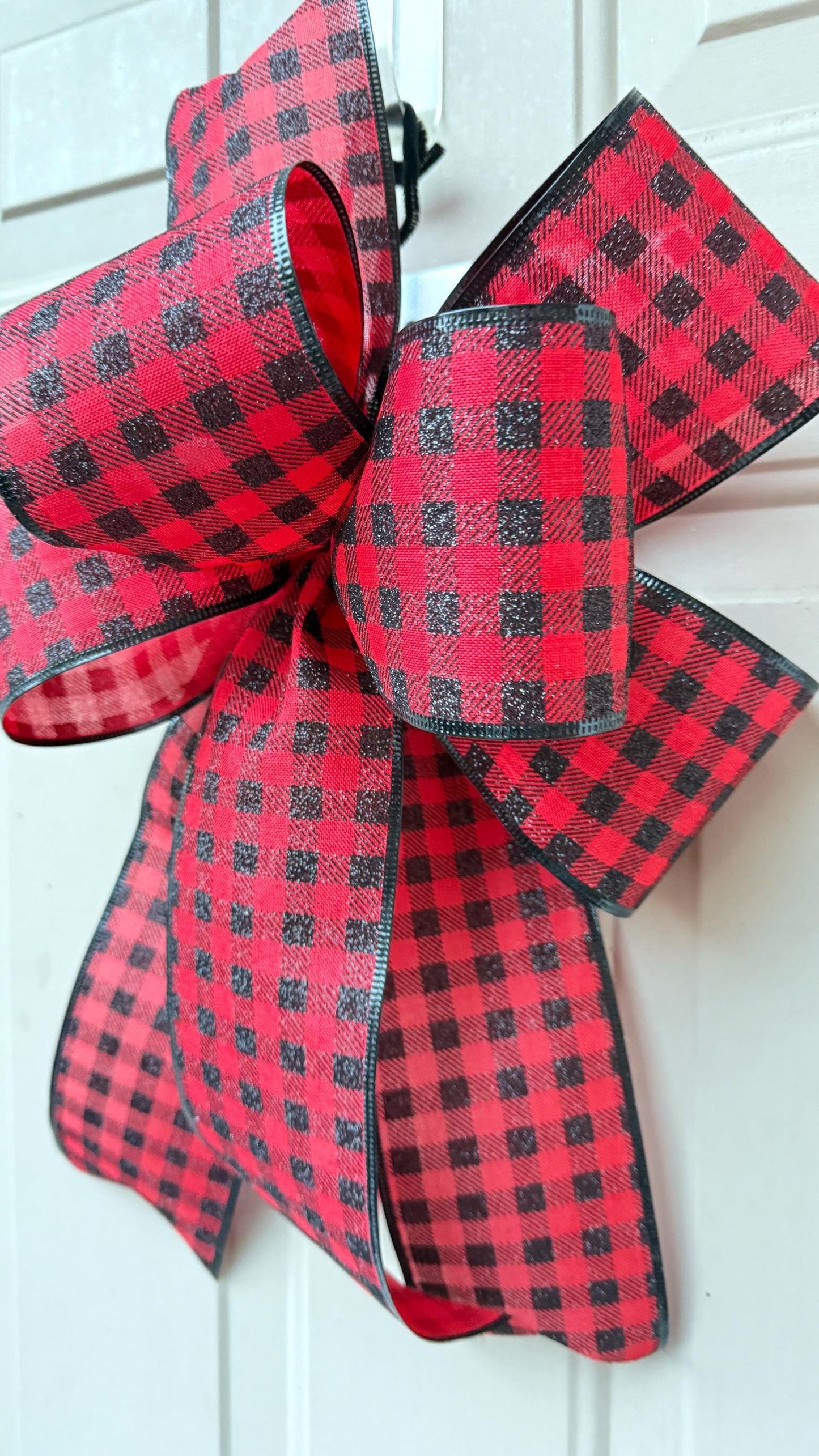 Buffalo Plaid Christmas Bow, Red Black Check, Farmhouse Wreath Decor