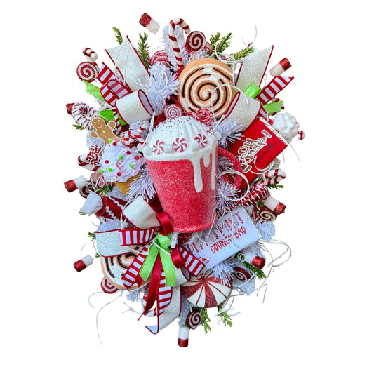 Extra Large Candyland Christmas Wreath, Hot Cocoa Mug, Peppermint Candy Decor