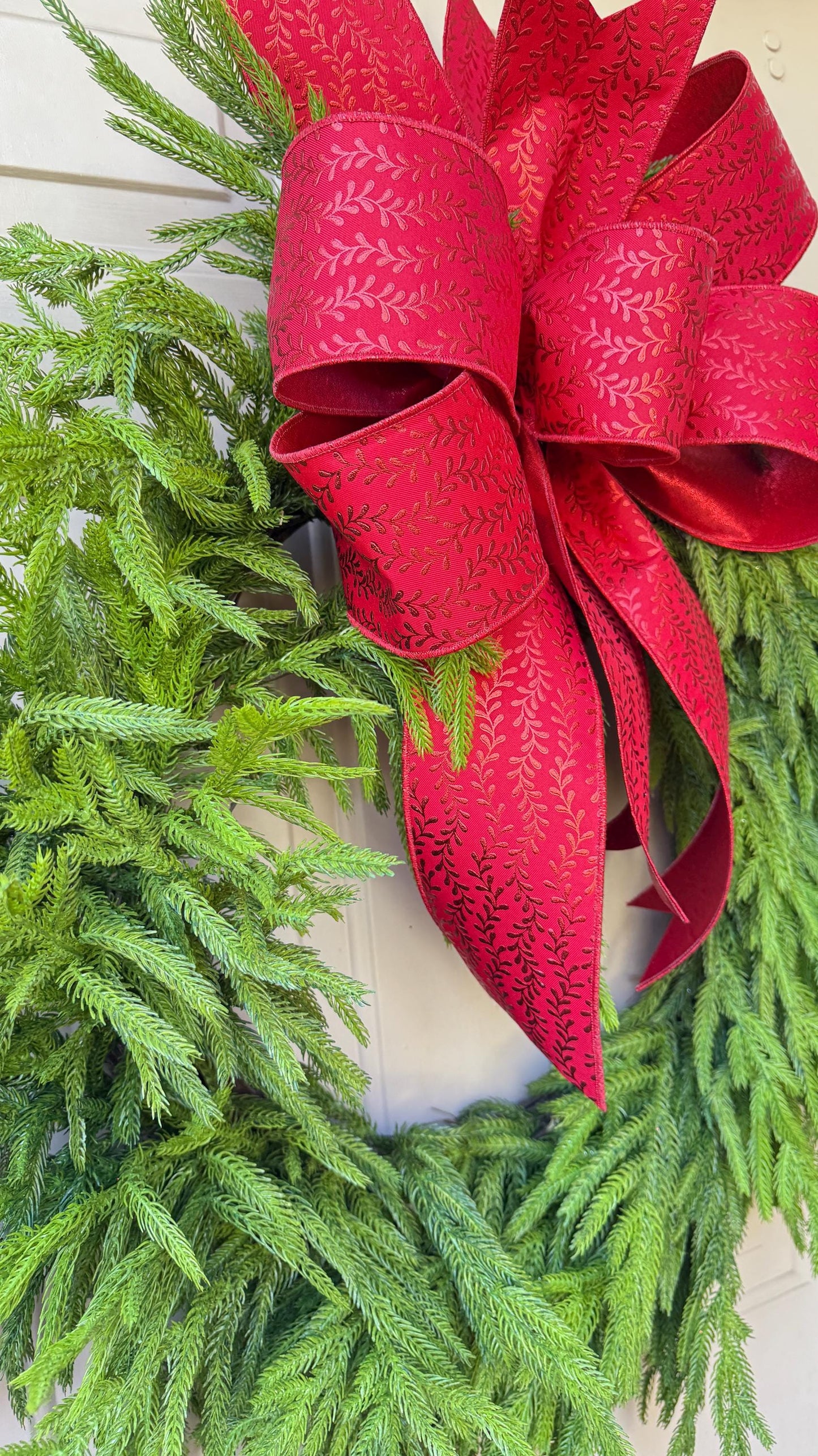 Norfolk Real Touch Wreath with Red Bow Luxury Holiday Door Oversized Front Door Accent