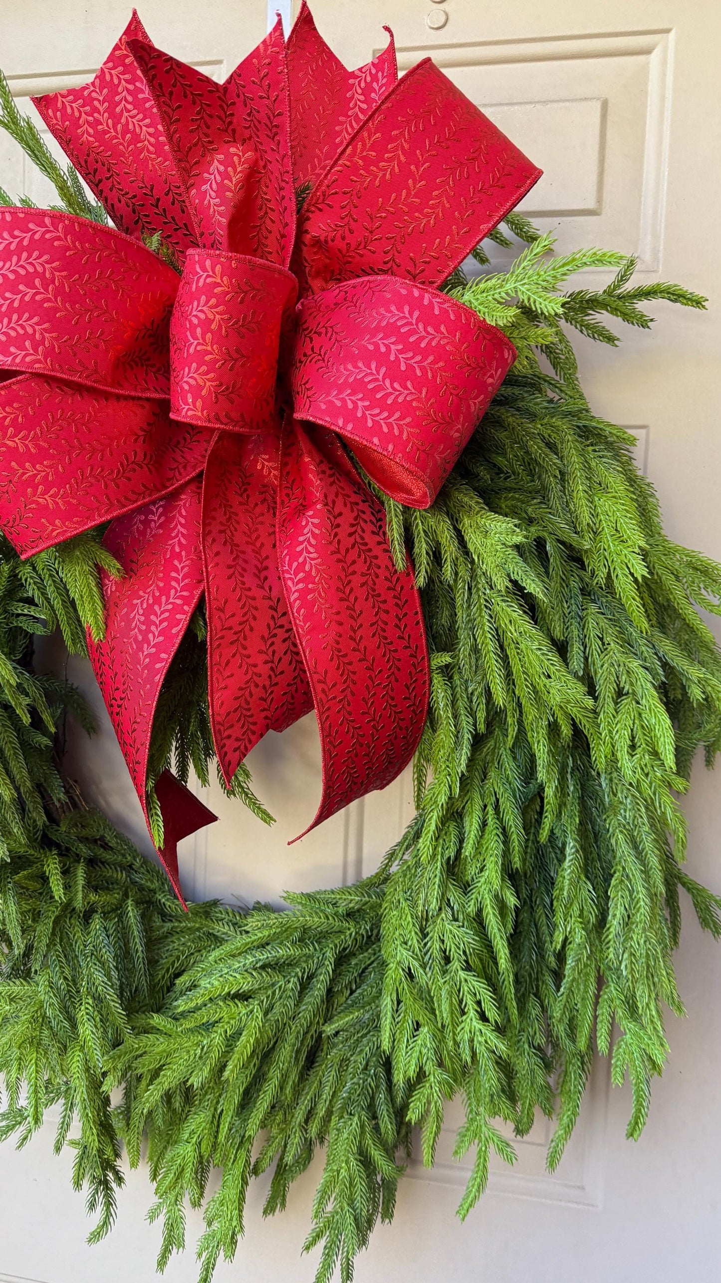 Norfolk Real Touch Wreath with Red Bow Luxury Holiday Door Oversized Front Door Accent