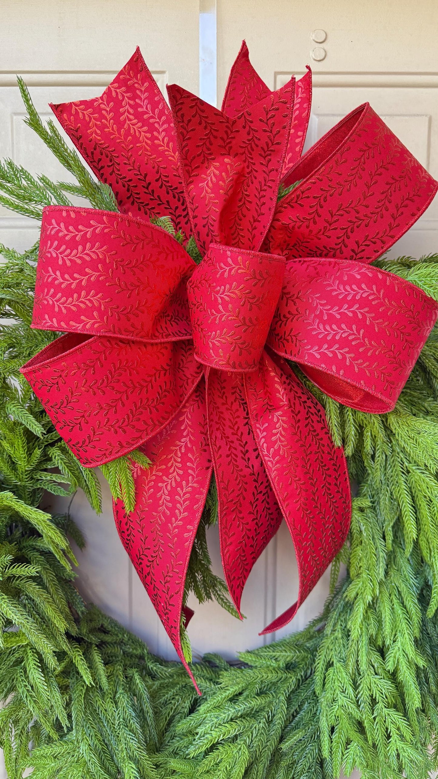 Norfolk Real Touch Wreath with Red Bow Luxury Holiday Door Oversized Front Door Accent