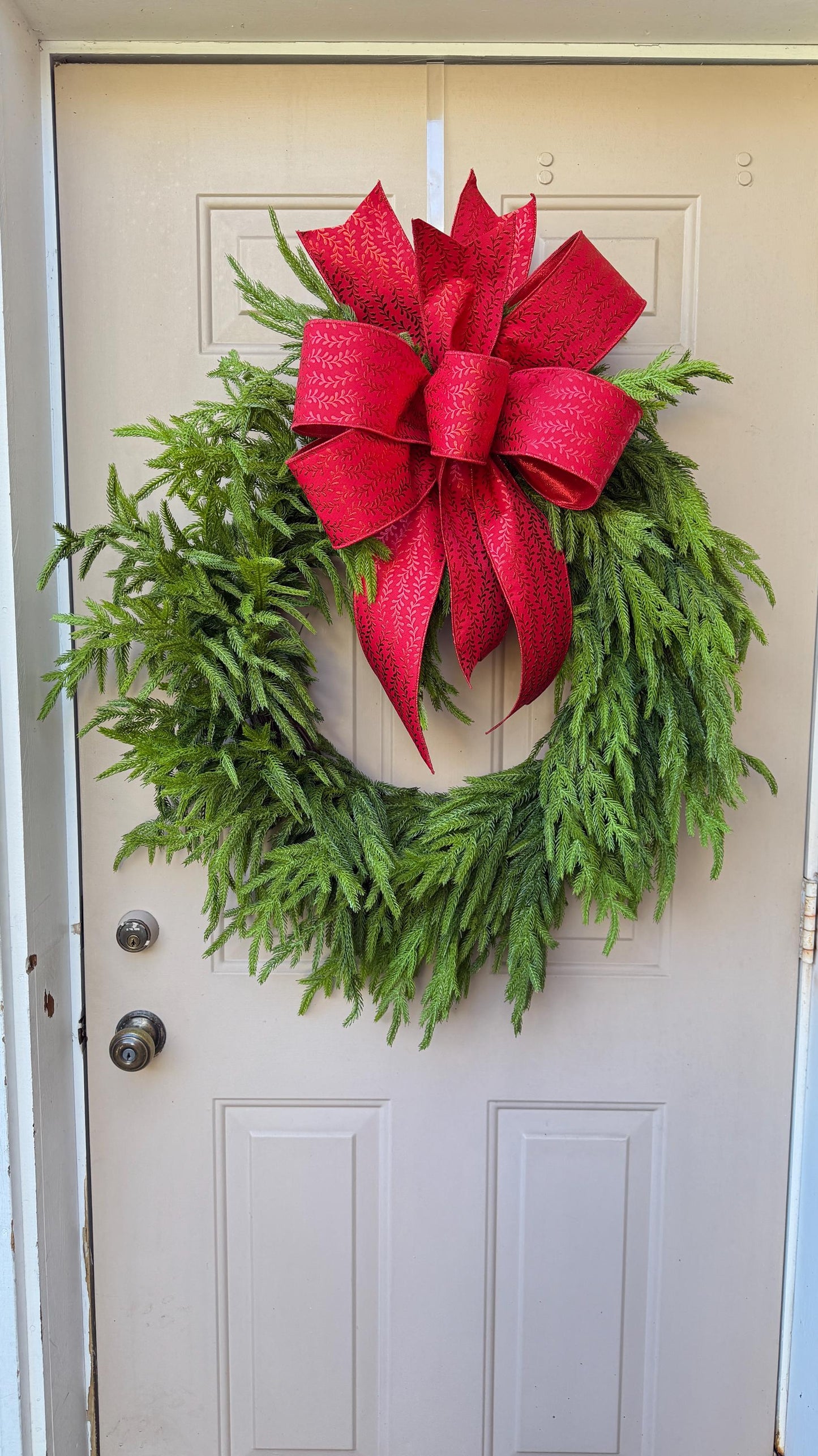 Norfolk Real Touch Wreath with Red Bow Luxury Holiday Door Oversized Front Door Accent