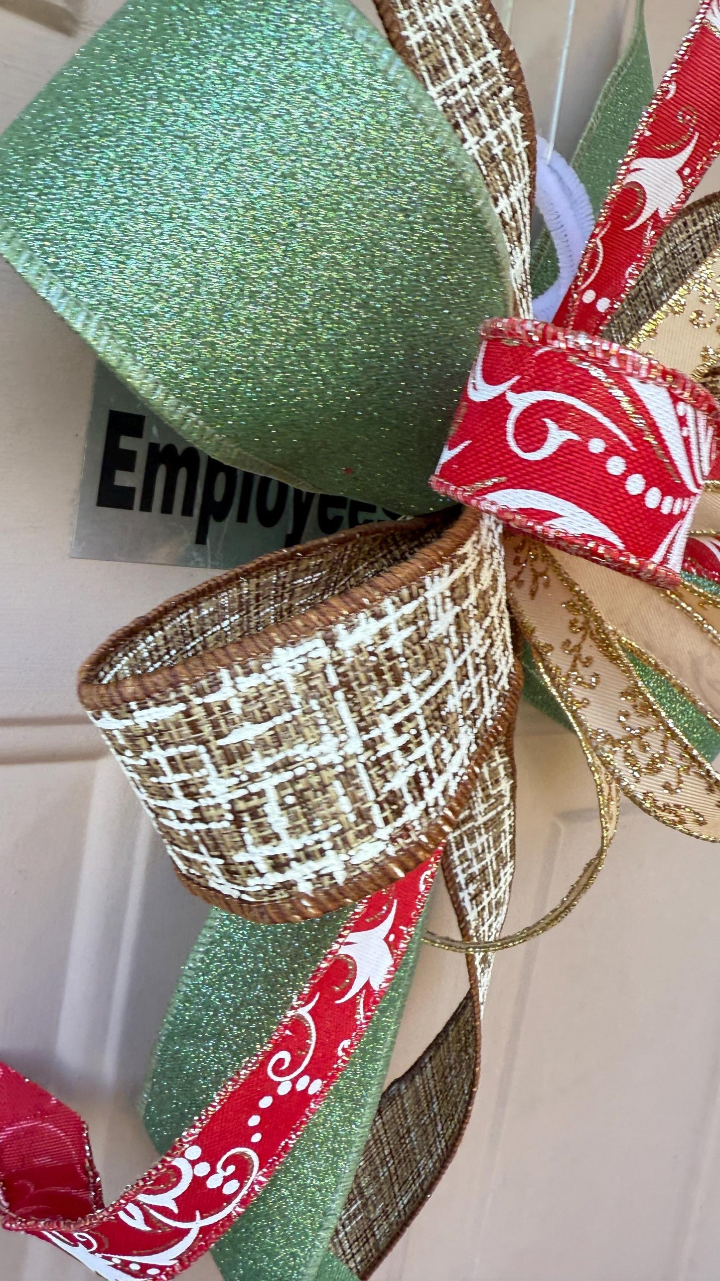 Christmas Bow for Wreath, Red and Green Glitter Bow, Rustic Tree Topper, Holiday Mailbox