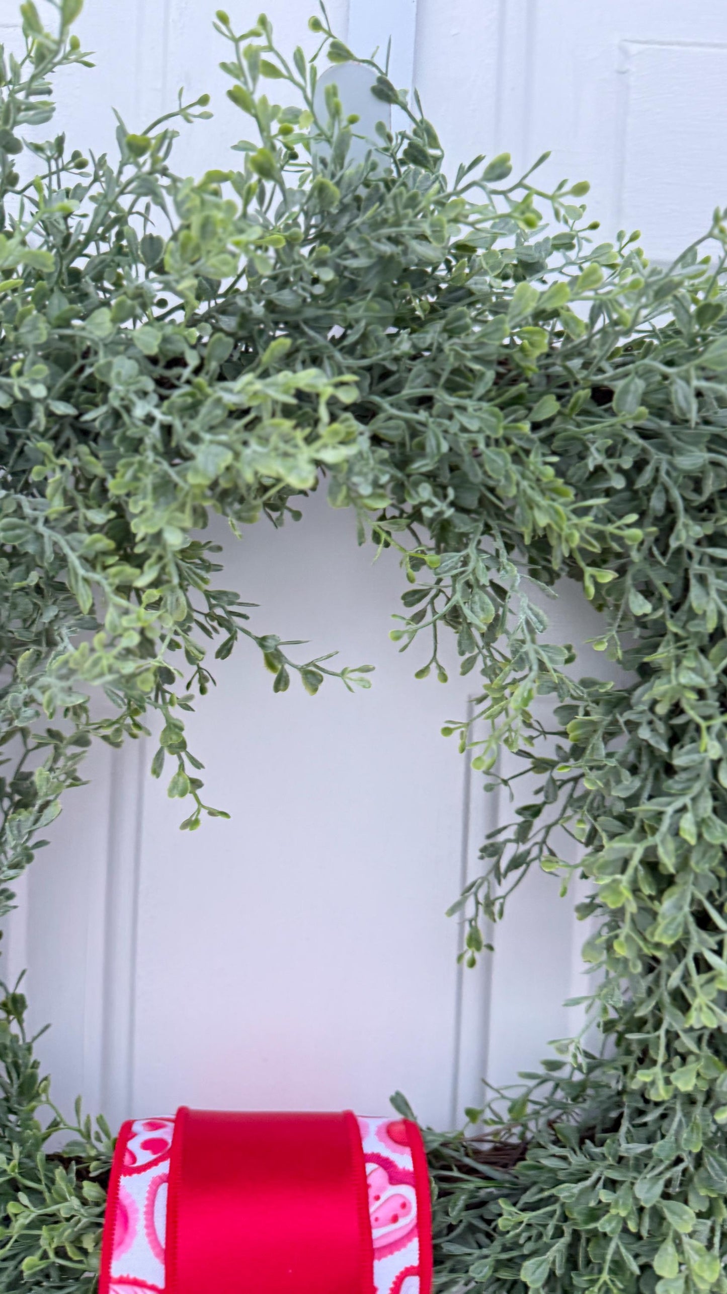 Greenery Wreath with Handmade Valentine Ribbon And Crystal Accent Romantic Door or Wall Decor