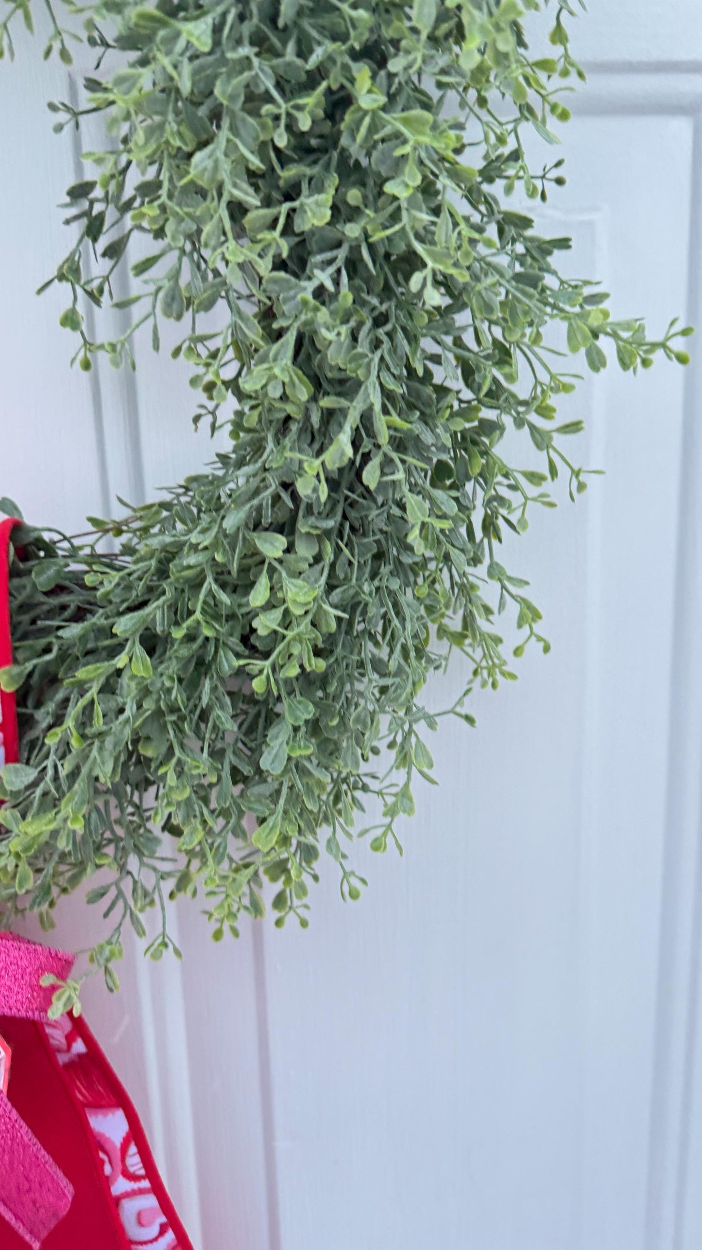 Greenery Wreath with Handmade Valentine Ribbon And Crystal Accent Romantic Door or Wall Decor