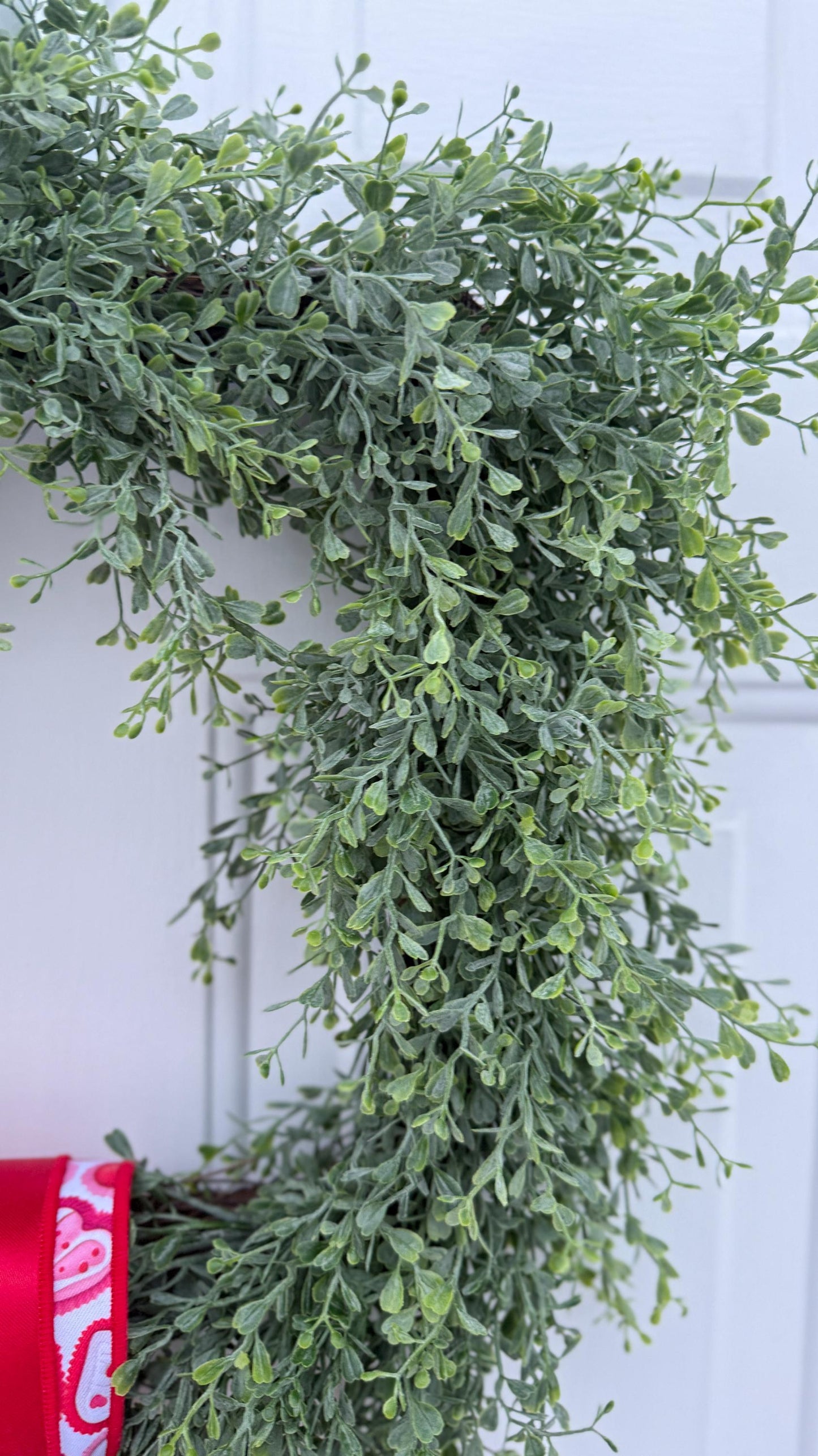 Greenery Wreath with Handmade Valentine Ribbon And Crystal Accent Romantic Door or Wall Decor