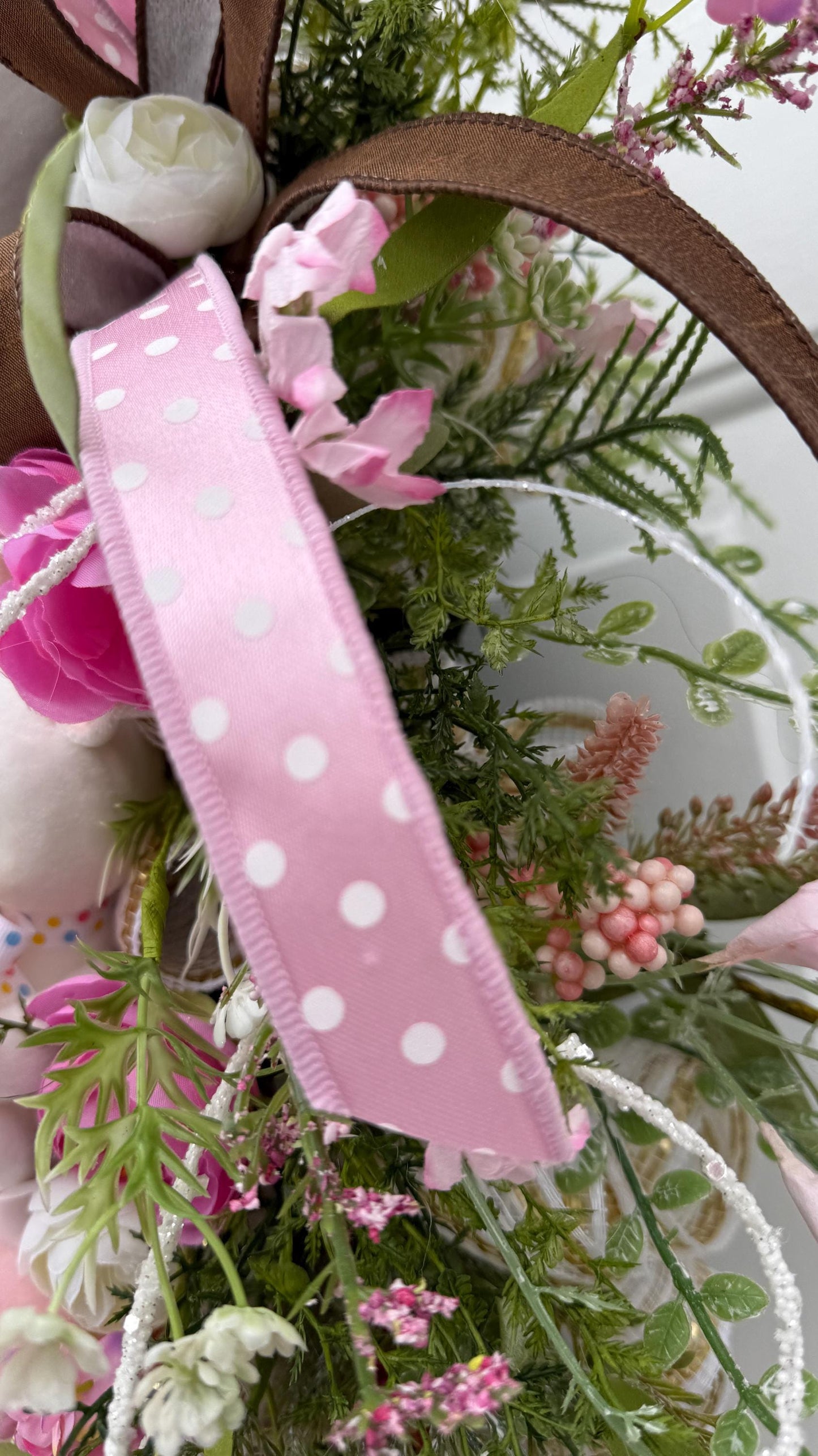 Elegant Chocolate Easter Egg Wreath – Pink Roses, Ribbons and Gold Accents  Spring Door Decor, Easter Wall Hanging