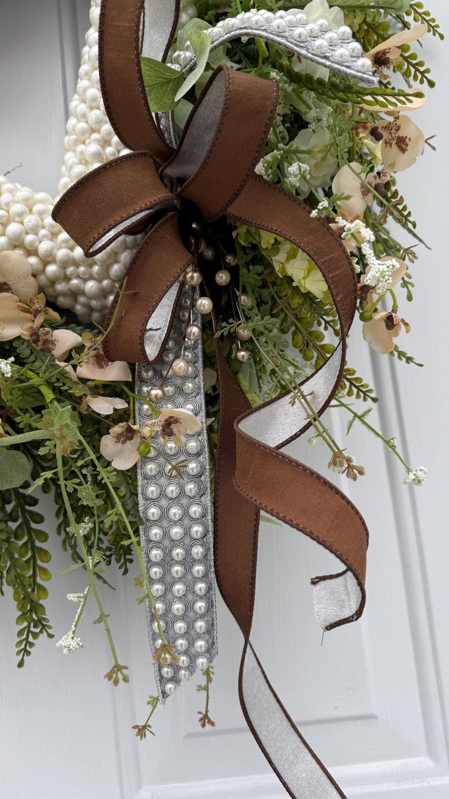 Valentine Wreath with Greenery Pearls White Roses  Grapevine Spring Door Decor Valentine Decorations