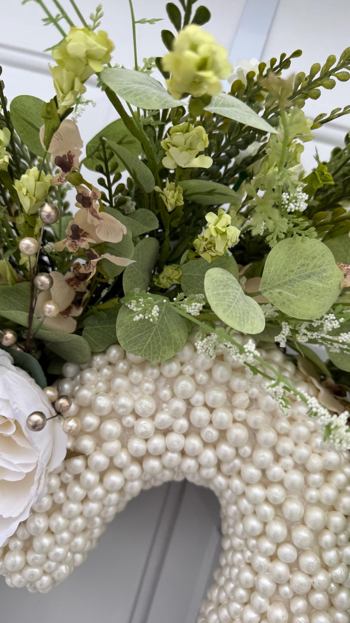 Valentine Wreath with Greenery Pearls White Roses  Grapevine Spring Door Decor Valentine Decorations