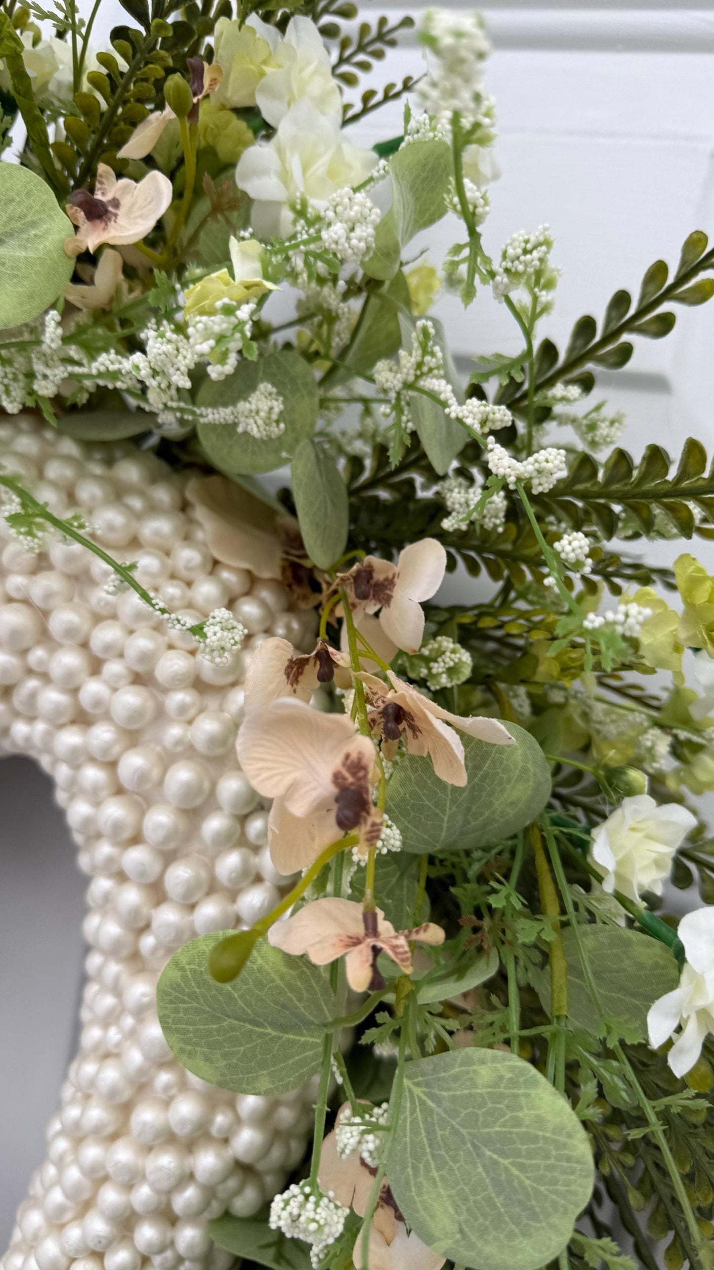 Valentine Wreath with Greenery Pearls White Roses  Grapevine Spring Door Decor Valentine Decorations