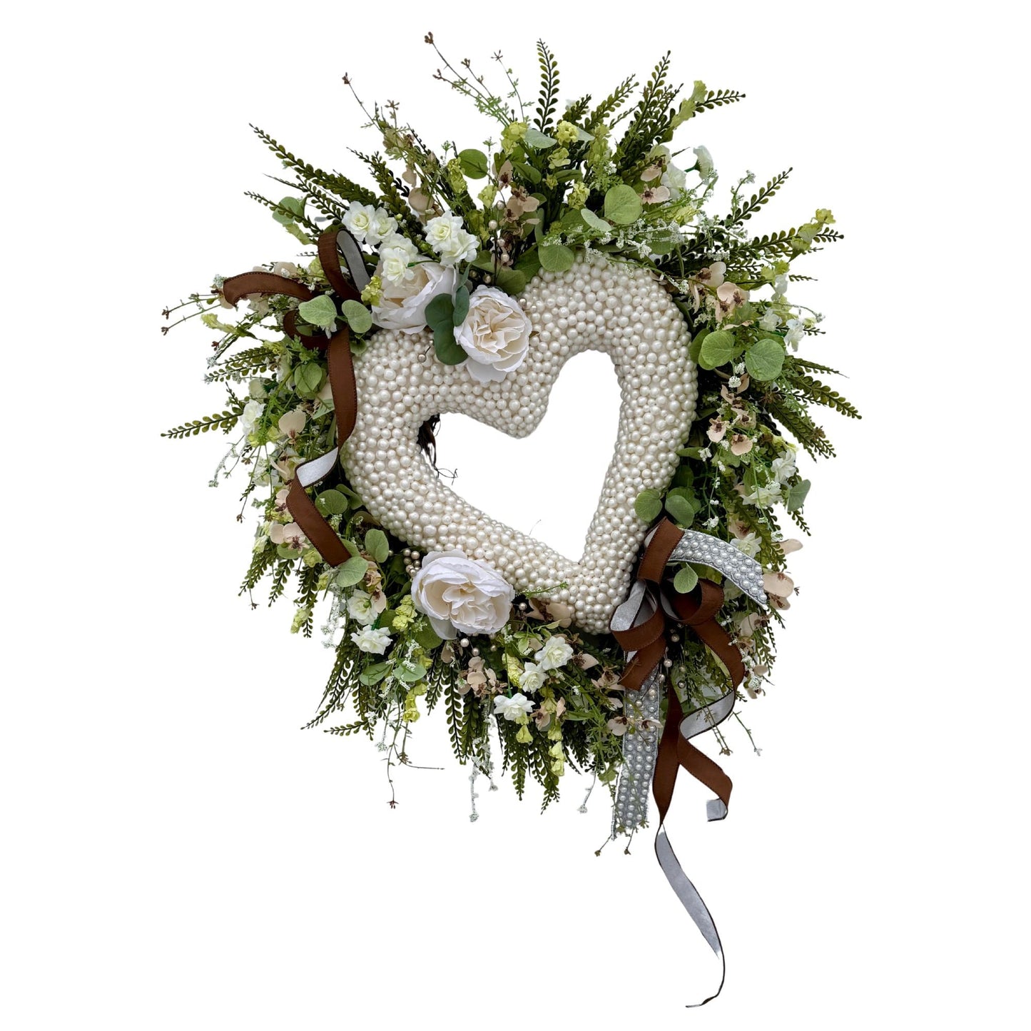Valentine Wreath with Greenery Pearls White Roses  Grapevine Spring Door Decor Valentine Decorations