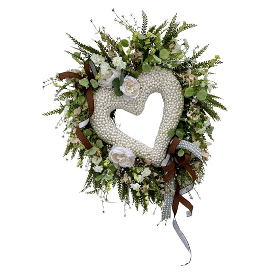 Valentine Wreath with Greenery Pearls White Roses  Grapevine Spring Door Decor Valentine Decorations