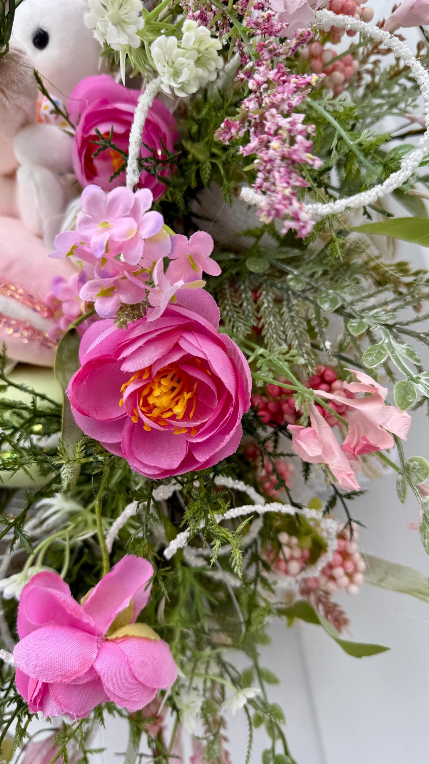 Elegant Chocolate Easter Egg Wreath – Pink Roses, Ribbons and Gold Accents  Spring Door Decor, Easter Wall Hanging