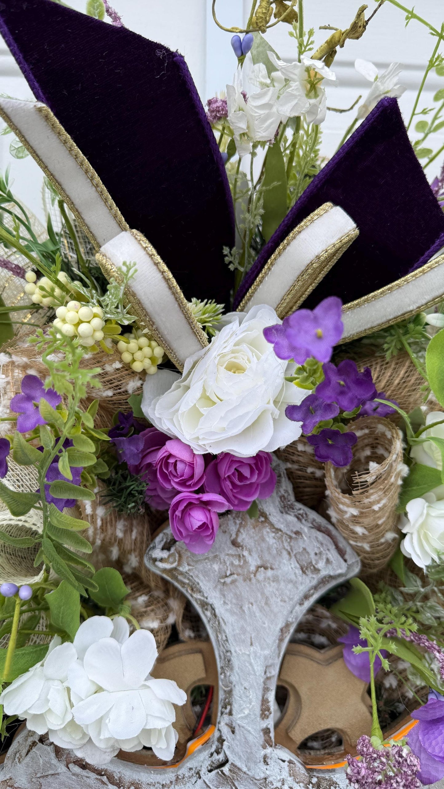 Lighted Purple Floral Cross Wreath with Remote, Christian Easter Door Decor, Wedding Decorations