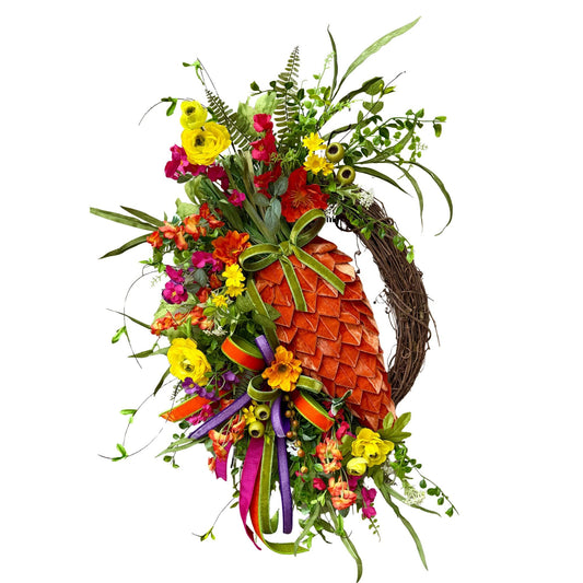 XL Spring Carrot Grapevine Wreath with Velvet Carrot and Designer Ribbon