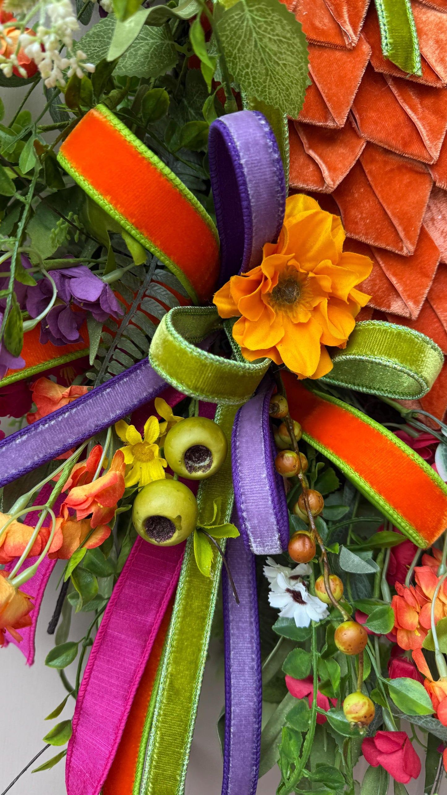 XL Spring Carrot Grapevine Wreath with Velvet Carrot and Designer Ribbon