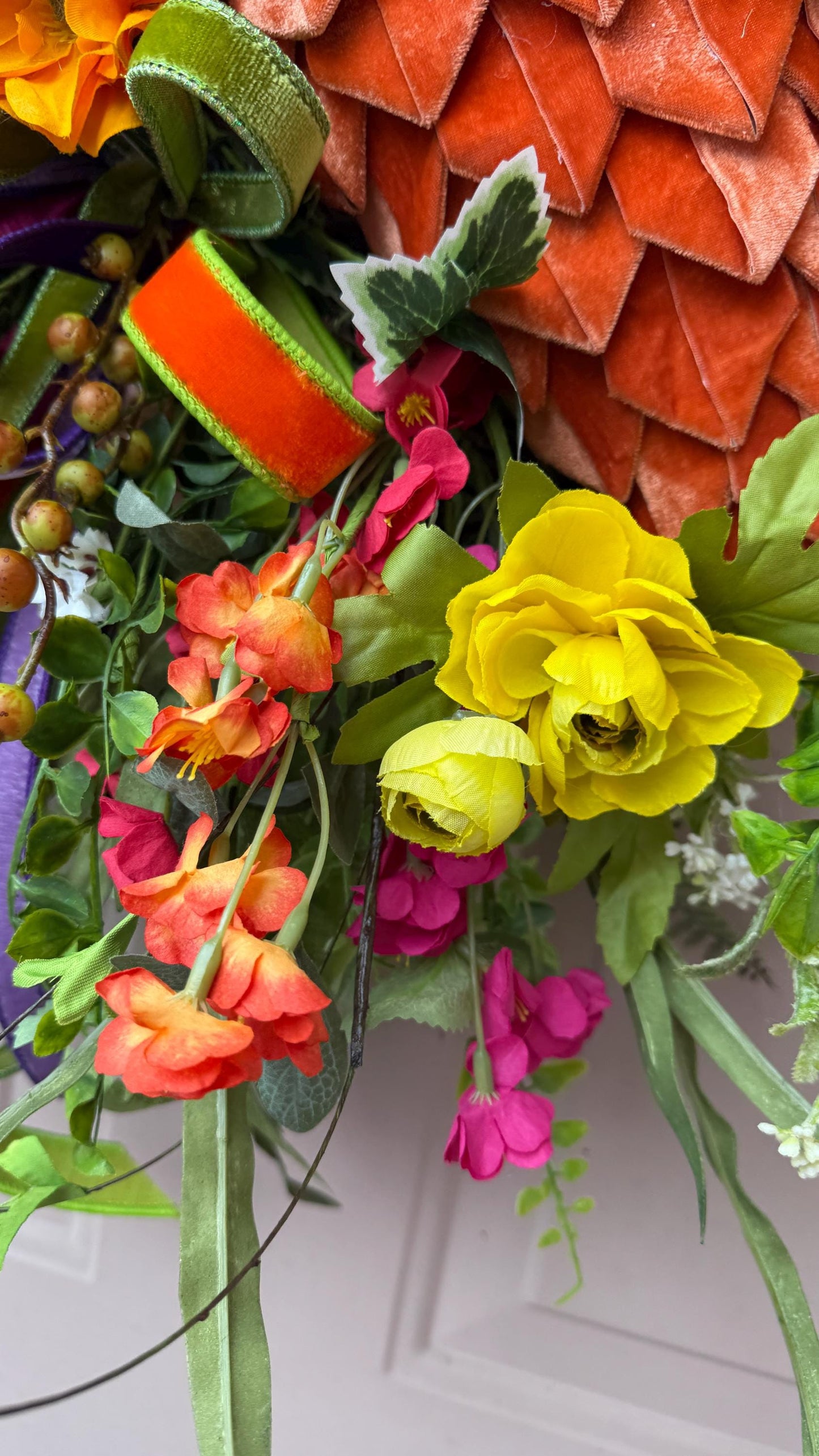 XL Spring Carrot Grapevine Wreath with Velvet Carrot and Designer Ribbon